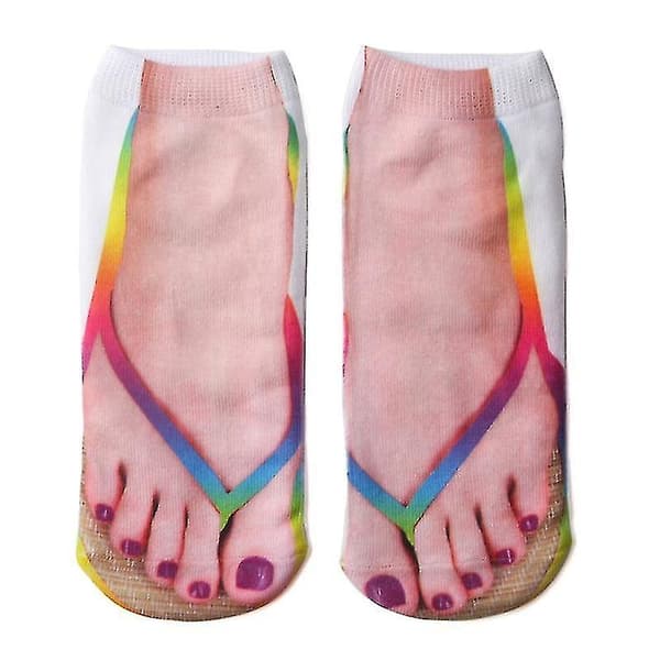 Unisex låga ankelstrumpor 3d flip-flops skor fläsktryck strumpor