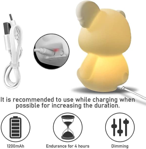 LED nattlys - USB oppladbart silikon nattlys, 2 forskjellige moduser og 8 variable farger, fjernkontroll