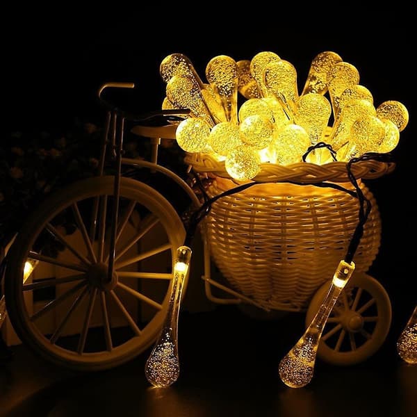 Utendørs hagefest 20 LED dråpeformet solcellelyktstreng (gul)