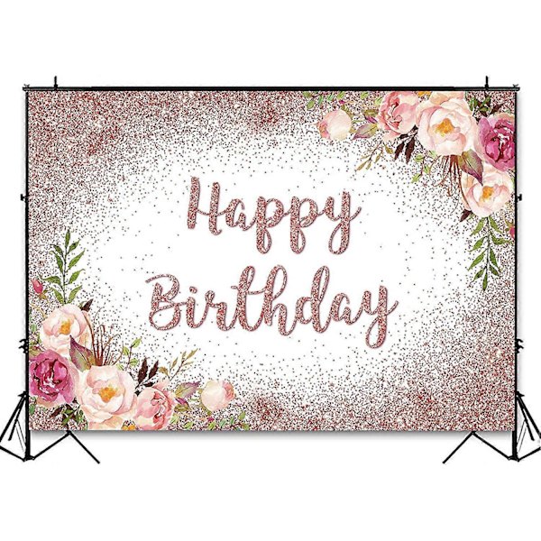 Roséguld Födelsedag Bakgrund för Flickor Kvinnor Grattis På Födelsedagen Fest Fotografi Bakgrund Blush Rosa Blommig Roséguld Glitter Konfetti B-Day Dekoration
