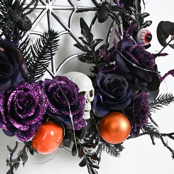 Halloweenkrans - Rattan - Kranier - Dørdekoration - Sort