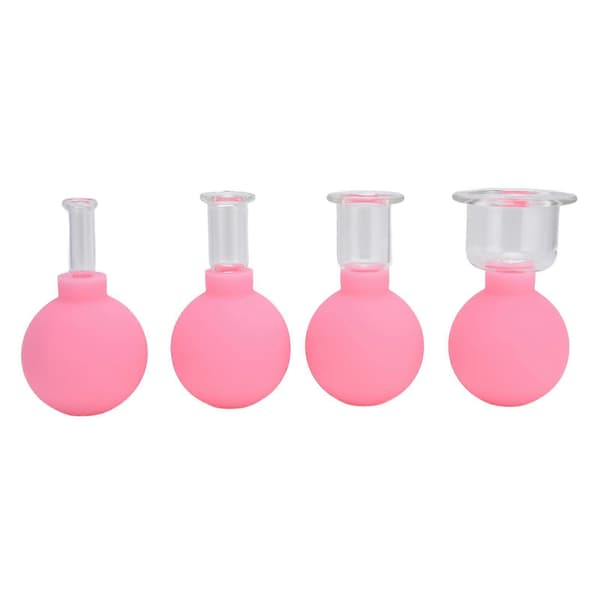Silikone Cupping Terapi Sæt - 4 Stk. Massage Vakuum Kopper Kit til Ansigt, Ben, Arm, Ryg, Skulder (Pink)