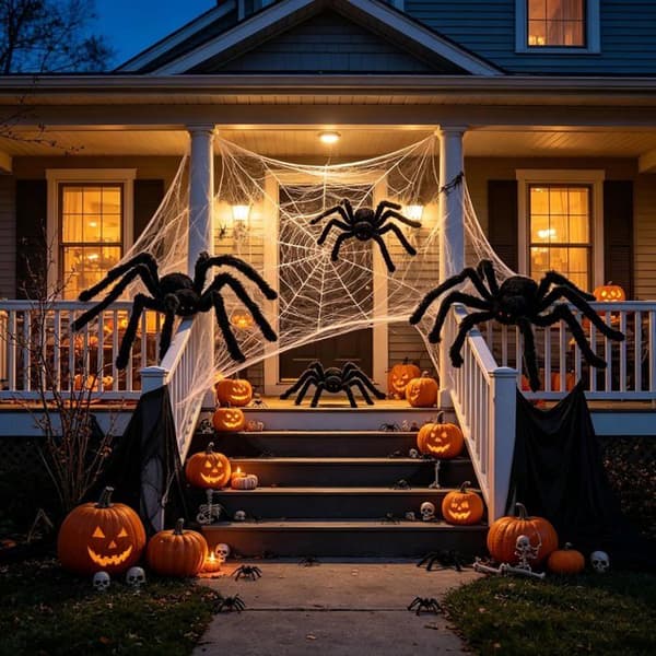 Gigantisk edderkopp Halloween-dekorasjonssett, for hjem, hage og uteplass