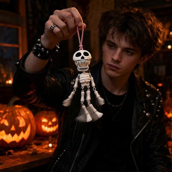Luuranko-pullonavaaja-avaimenperä liikkuvilla nivelillä Halloween-juhliin Black