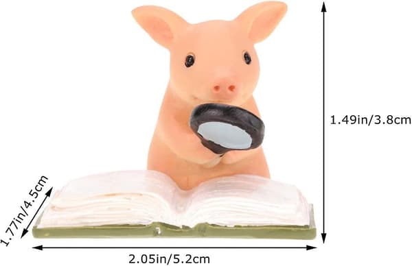 Miniatyrfigur av gris, prydnadsföremål, skrivbordstillbehör (grisen läser)