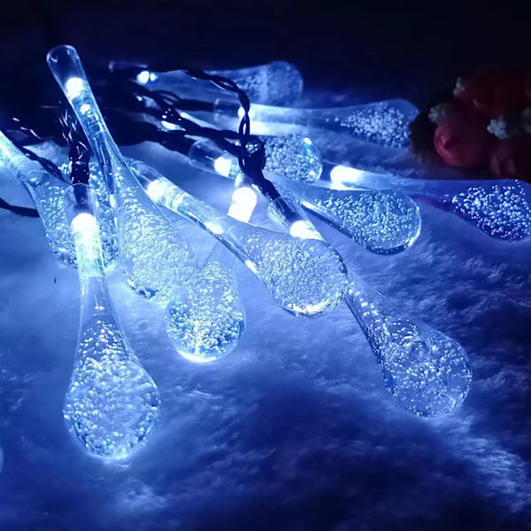 Vattendroppe Dekoration Snö Pompom Vinter Dekoration LED Lykta Batteri Ljussträng Lampa（A）