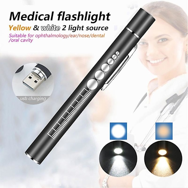 Medicinsk ficklampa, usb-ficklampa, campingficklampa, uppladdningsbar minificklampa, dubbel ljusficklampa, oral pennlampa, pupillpennlampa, led-penna, halsundersökning