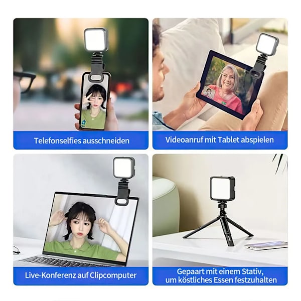 Videonauhavalo klipsillä, 3 valotilaa minivideonauhavalo, 64 LED-valokuvausvalo 2000mAh akulla