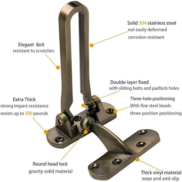 Dörrförstärkningslås Spärrsvinglås för hemmets säkerhet Dörrlås för barn Tjock solid aluminiumlegering (brons)