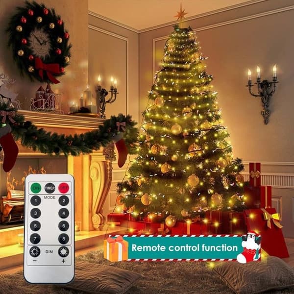 LED juletrelyslenke, 200 LED-er, 1,5 m, 10 tråder, 8 moduser med timer, dekorasjon til fester, bryllup (varmhvit) hvit XXS