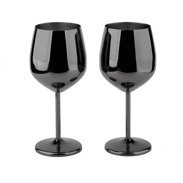 Rödvinsglas i rostfritt stål, bägare, vinglas för champagne, 500 ml cocktailglas (2-pack), svart