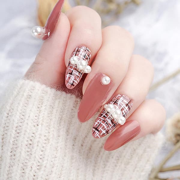 6 st Nail Art Pärlor Smycken 14 Rutor - Guldbelagd Halvcirkel Makeup