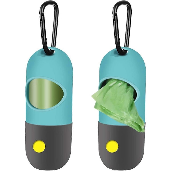 2-pack Hundbajspåsehållare med Inbyggd LED-ficklampa, Avfallspåsehållare för Koppel med Karabinkrok för Koppel, 2 Rullar Läcksäkra Hundbajspåsar