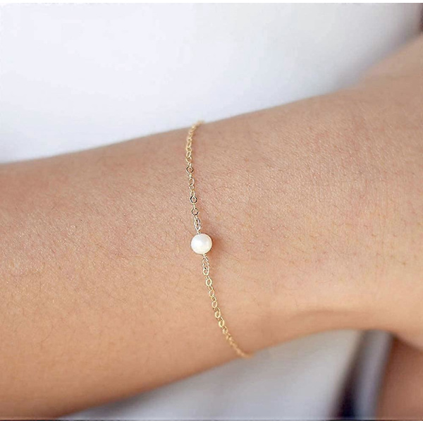 Smaltt 14K Riktigt Förgyllt Armband Litet Hjärta Armband Bar Armband Cirkel Armband Dubbel Cirkel Kedja Armband Skiva Armband Skapad Pärla Armband
