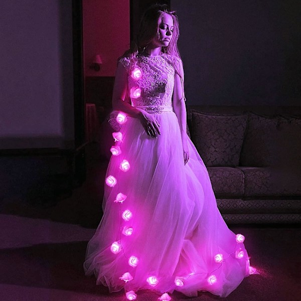 20ft 40 LED Rose Lights, Battery Operated Rose Garlands, Hanging Flowers for Valentine's Day Bedroom Decorations, Pink