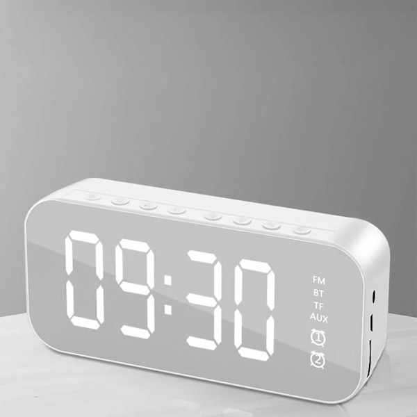 A18 Rectangular Subwoofer Mirror Wireless Bluetooth Alarm Clock Speaker Clearance（White）