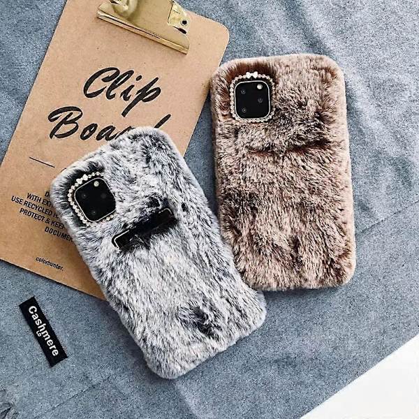 Plush Plånboksfodral Kompatibelt med iPhone 11, Bling Diamant Fluffig Mjuk Päls TPU-fodral Plånboksöverdrag med Kortfack för Flickor Kvinnor (Plånboksgrå, iP