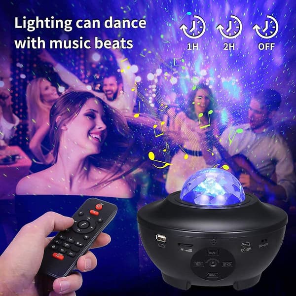 Led stjerneprojektor, Tom -shine vanneffekt nattlys, Bluetooth/musikk