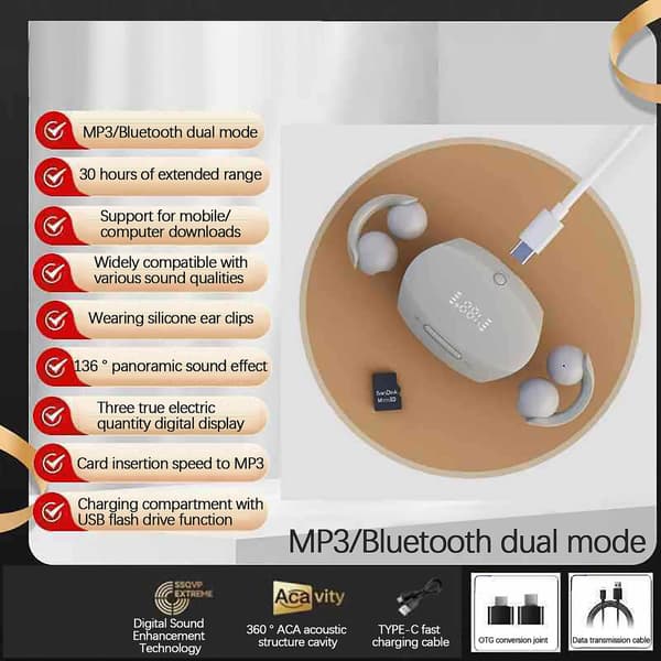 Komfortabel øreklips-stil, HiFi-lydkvalitet, lang rekkevidde Bluetooth 5.3 intelligent digital display, privat modell universal