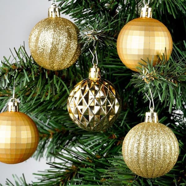 Sett med 24 knusefrie julekuler - Elegant dekorasjon - Diameter 5 cm - Gull hvit XXS