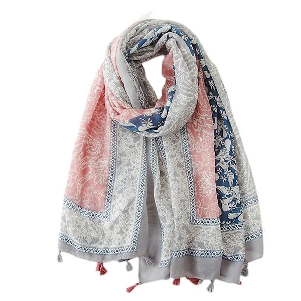Naisten Boho-huivi, kevyt kukkakuvioinen huivi, syksy/talvi, muodikkaasti hapsutettu huivi, huivi, syntymäpäivälahja, joululahja - SL2004-051 Pinkki
