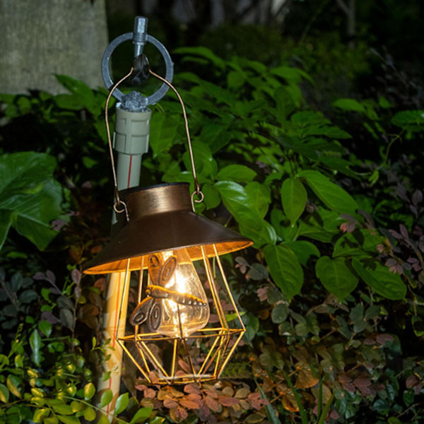 Udendørs solcellelampe, jernkunst solpære, cirkulær hængelampe, have terrasse dekorativ lampe B