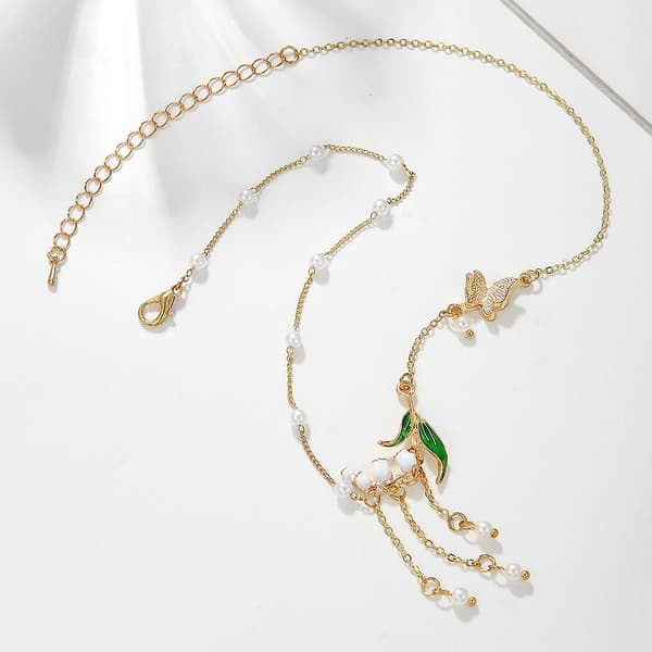 Blomma och blad halsband mode enkel dam pärla hänge