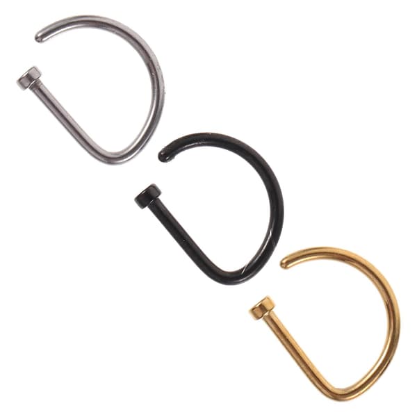 3 stk metall D-formede neseringer hoops rustfritt stål åpne nesebolter（0.2X0.9X1.1CM，som vist）