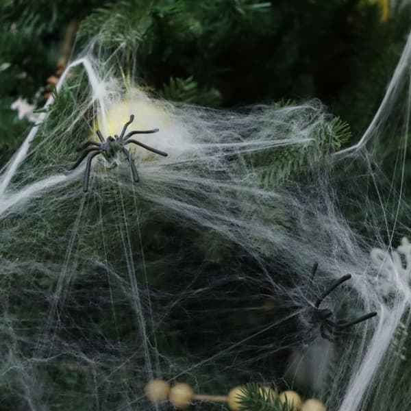 Halloween Spindelvevdekorasjon - WINLLINEE - 40 Falske Edderkopper - Polyester og Gummi - Tøybar