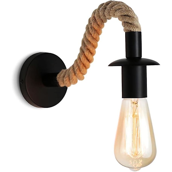 Vintage vägglampa i hamparep, industriell vägglampa, idealisk för loft, hall, sovrum, E27-armatur