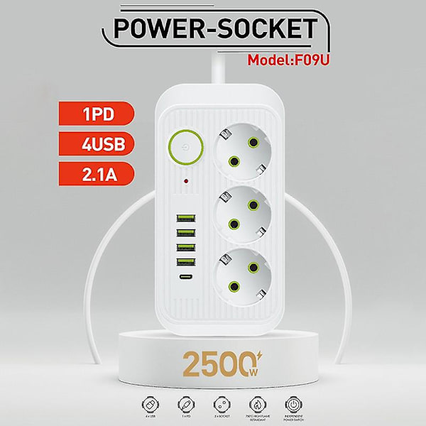 Europæisk standard dedikeret hul USB-stik 2 meter, 6 huller, 4usb+type-c