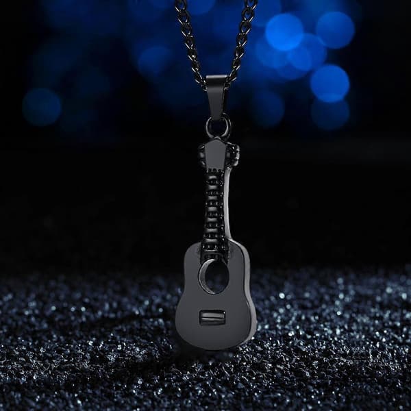 3x Gitarr Kremering Urna Halsband Kedja Sorgegåva för Människa Husdjur svart