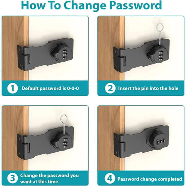 Möbellås 3-siffrig kombinationlås för skåp i zinklegering, med 8 spikar, svart