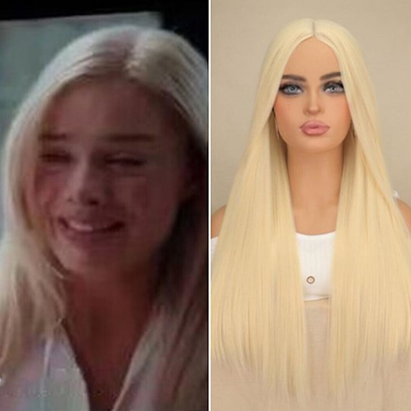 Barbie film cosplay kostyme naturlig parykk blond lang bølget/rett platinablondt hår fest kvinner kostyme parykk（D）