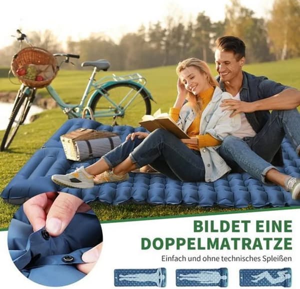 Uppblåsbar sovkudde för camping, 9 cm tjock sovkudde för camping ultralätt sovkudde med kudde automatisk uppblåsbar sovkudde, 196 x 68 cm