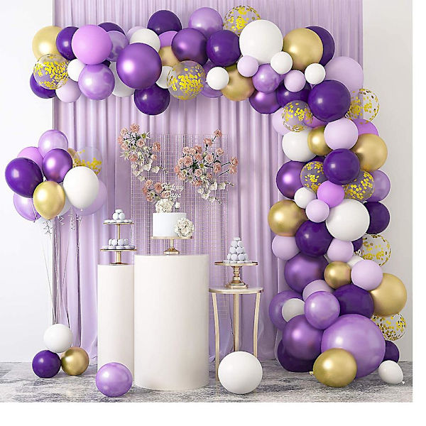 Dww-129 kpl purppura syntymäpäiväkoristeet Konfetti ilmapallot ja Hyvää syntymäpäivää taustabanneri Syntymäpäivätausta juhlakoristeisiin