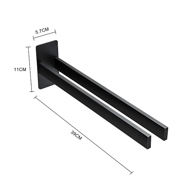 Dobbel håndkleholder, 39cm rustfritt stål håndkleholder uten boring, for kjøkken bad, svart
