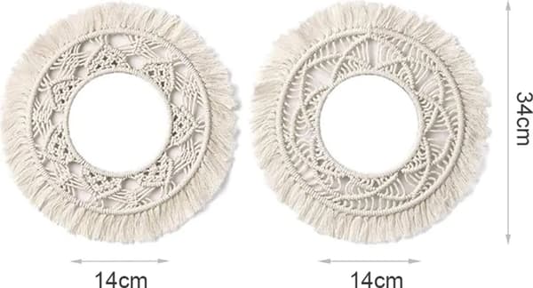 Pyöreä makramee seinäkoriste Boho käsintehty kudottu seinävaate seinätaidekoristeet