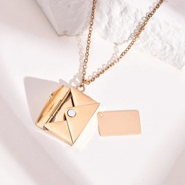 Gratis Anpassade Älskare BFF Minnessak Present Medaljong Halsband Kvinnor Flickor, Guld Färg Rostfritt Stål Post Kuvert Hänge Smycken（NC-1071R-1）