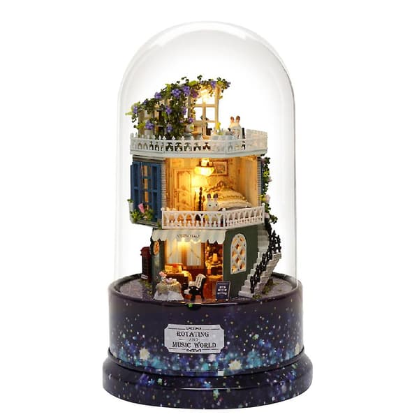 DIY Miniatyr Montering Roterande Musikglaskula Dockhusmodell Satser Leksak Present