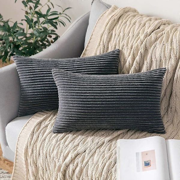 2-pack Corduroy Kuddfodral 12 x 20 tum Ländryggskudde Kuddfodral Grå Kuddfodral för Soffa Sovrum Soffan