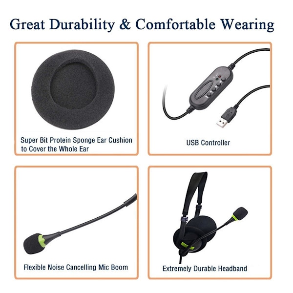 USB-kabelanslutet headset med brusreducerande mikrofon In-Control Business Comfort-hörlurar för chattprogramvara（Som visas）