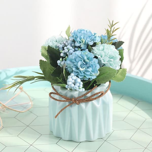 Fräsch stil simulerad krukväxt dekor återanvändbar blomsterarrangemang dekor för sovrum (blågrön)