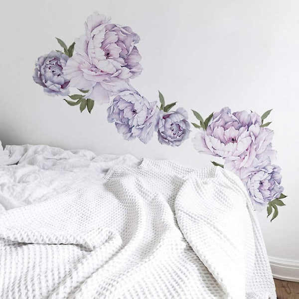 Pæon Blomster Vægklistermærker Blomstrende Blomster Vægklistermærker Delikate Lilla Blomster Vægplakater Skræl og Klistermærke