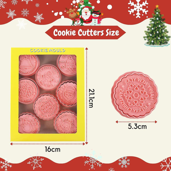 Christmas Cookie Cutter Set, 8 delar 3d Plast Cookie Stampers Santa Claus Xmas Tree Pepparkakor Snögubbe Cutter Stamp