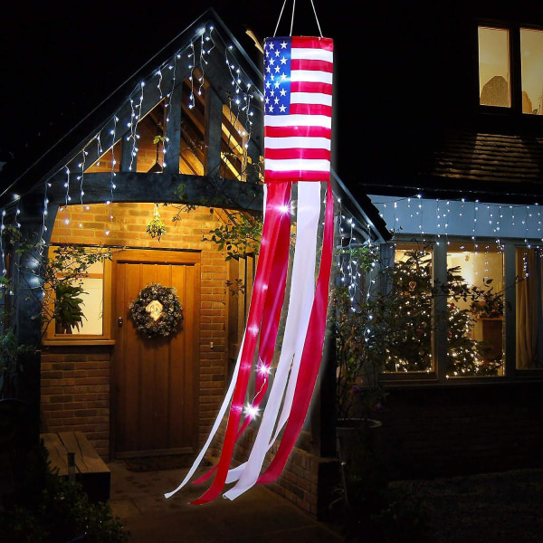 American Flag Windsock Lighting 4th of July Us Patriotic Stars Flag Windsocks Hängande dekoration