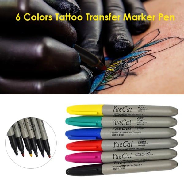 Färger Tatueringspennor Vattentät Plast Tatuering Transfer Skin Markers Färg Permanent Penna Makeup Tatueringstillbehör