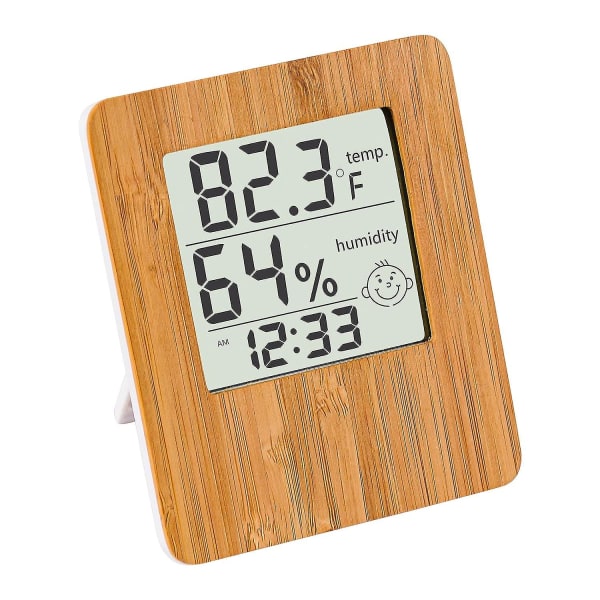 Fuktighetssensor Hygrometer Inomhustermometer-klocka Dekorativ Bamboo Digital Hygrometer