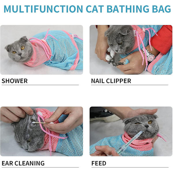 Kattbadväska, Katt Duschnätväska, Andningsbar Kattgroomingväska, Justerbar Katt Duschväska
