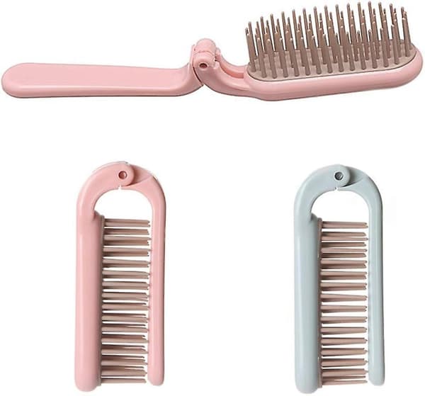 Sammenleggbar hårbørste hårkam (2 stk, rosa + blå)